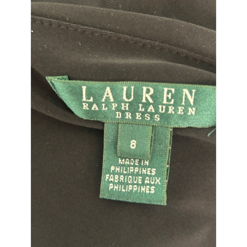 Lauren Ralph Lauren Sheath Dress Womens Size 8 Black Ruched V-Neck Office Career - Picture 7 of 14